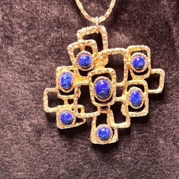 Necklace – Vintage 1970s Sarah Coventry Blue Cabochon Set - Picture 2 of 7